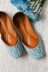 Neela Neela Amber Blue Sequinned Chikankari Jutti